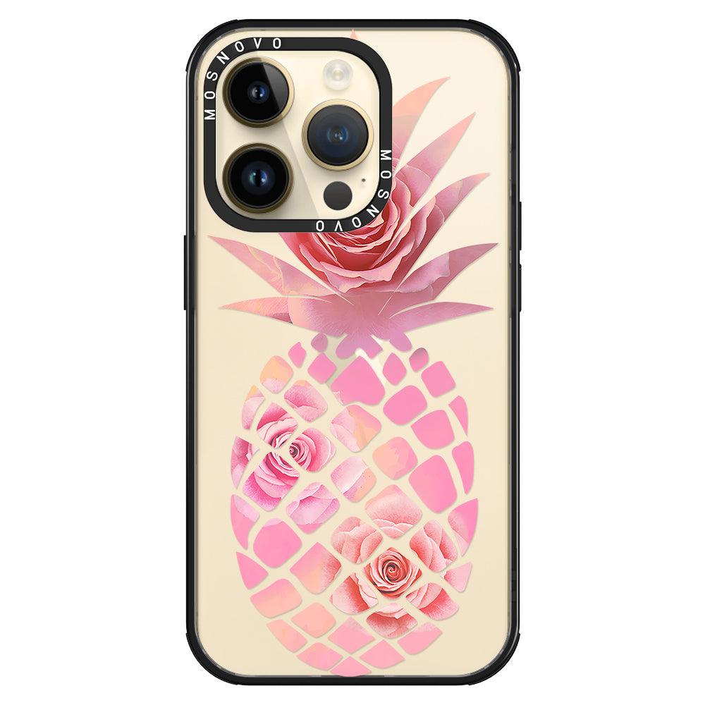 Pink Floral Pineapple Phone Case - iPhone 14 Pro Case - MOSNOVO