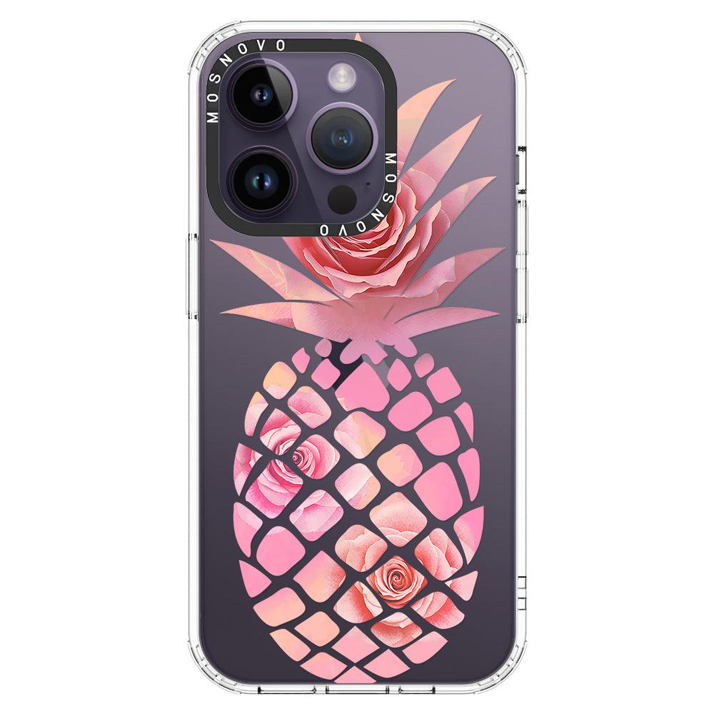Pink Floral Pineapple Phone Case - iPhone 14 Pro Case - MOSNOVO