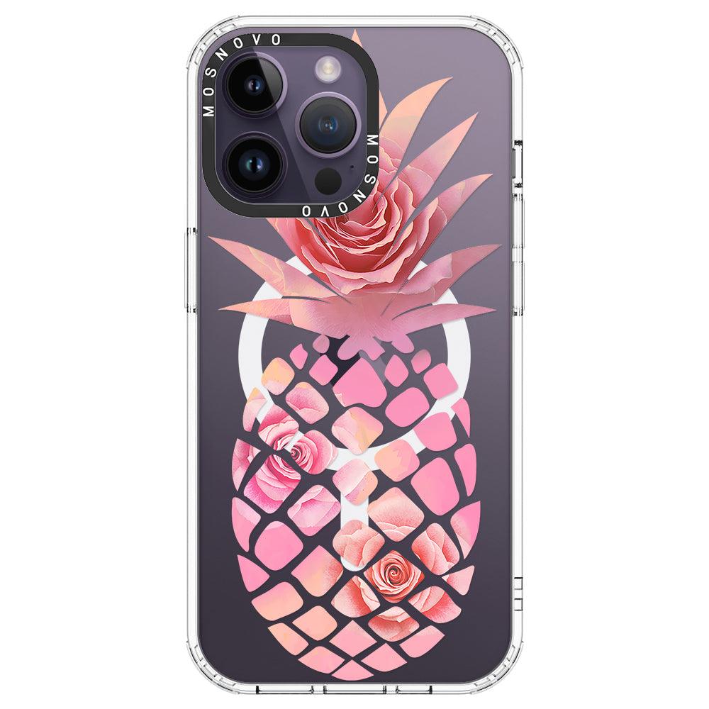 Pink Floral Pineapple Phone Case - iPhone 14 Pro Max Case - MOSNOVO