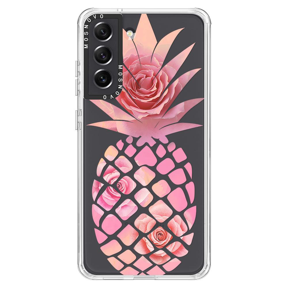 Pink Floral Pineapple Phone Case - Samsung Galaxy S21 FE Case - MOSNOVO