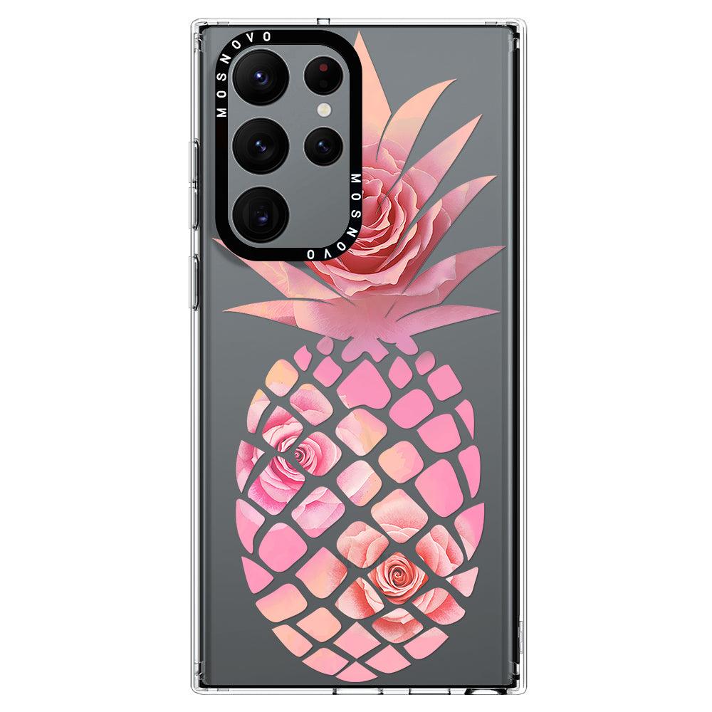 Pink Floral Pineapple Phone Case - Samsung Galaxy S22 Ultra Case - MOSNOVO