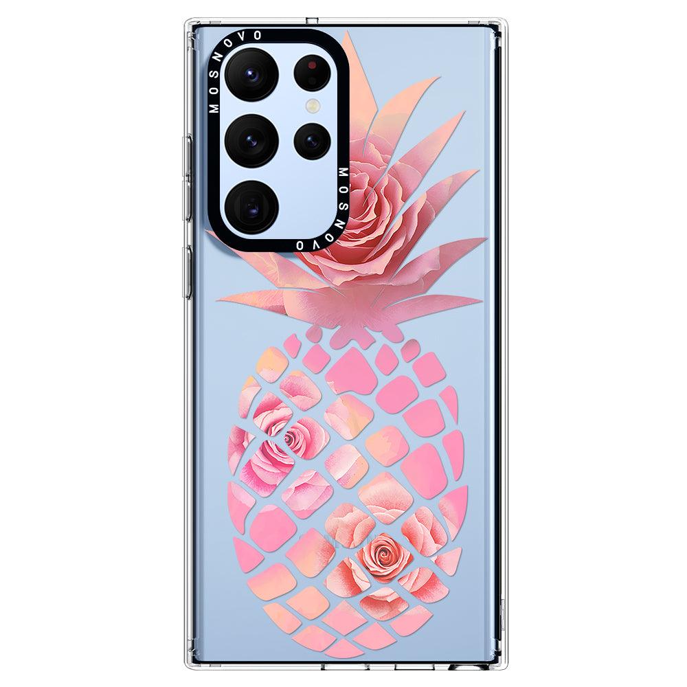 Pink Floral Pineapple Phone Case - Samsung Galaxy S22 Ultra Case - MOSNOVO