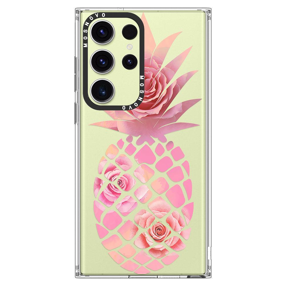Pink Floral Pineapple Phone Case - Samsung Galaxy S23 Ultra Case - MOSNOVO