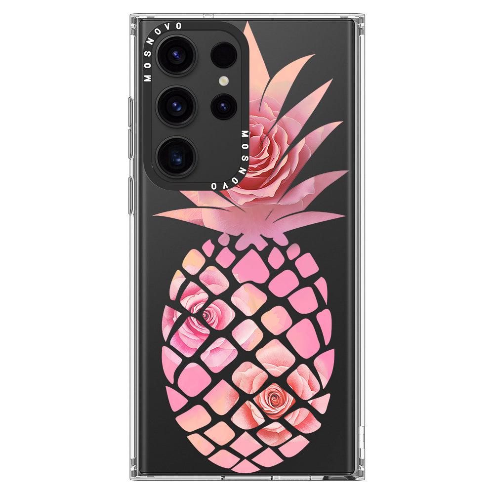 Pink Floral Pineapple Phone Case - Samsung Galaxy S23 Ultra Case - MOSNOVO