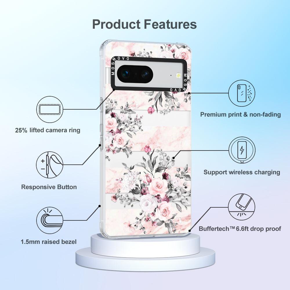 Pink Flower Marble Phone Case - Google Pixel 7 Case - MOSNOVO