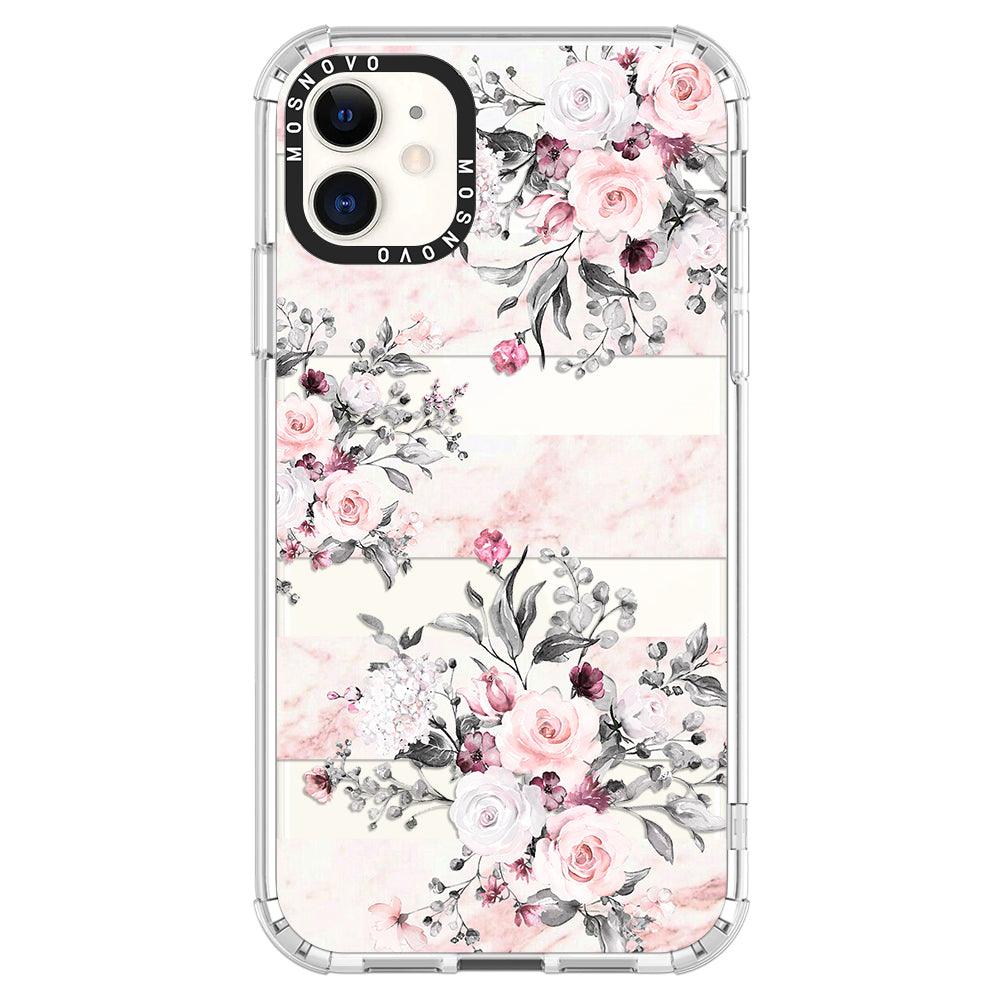 Pink Marble Flowers Phone Case - iPhone 11 Case - MOSNOVO