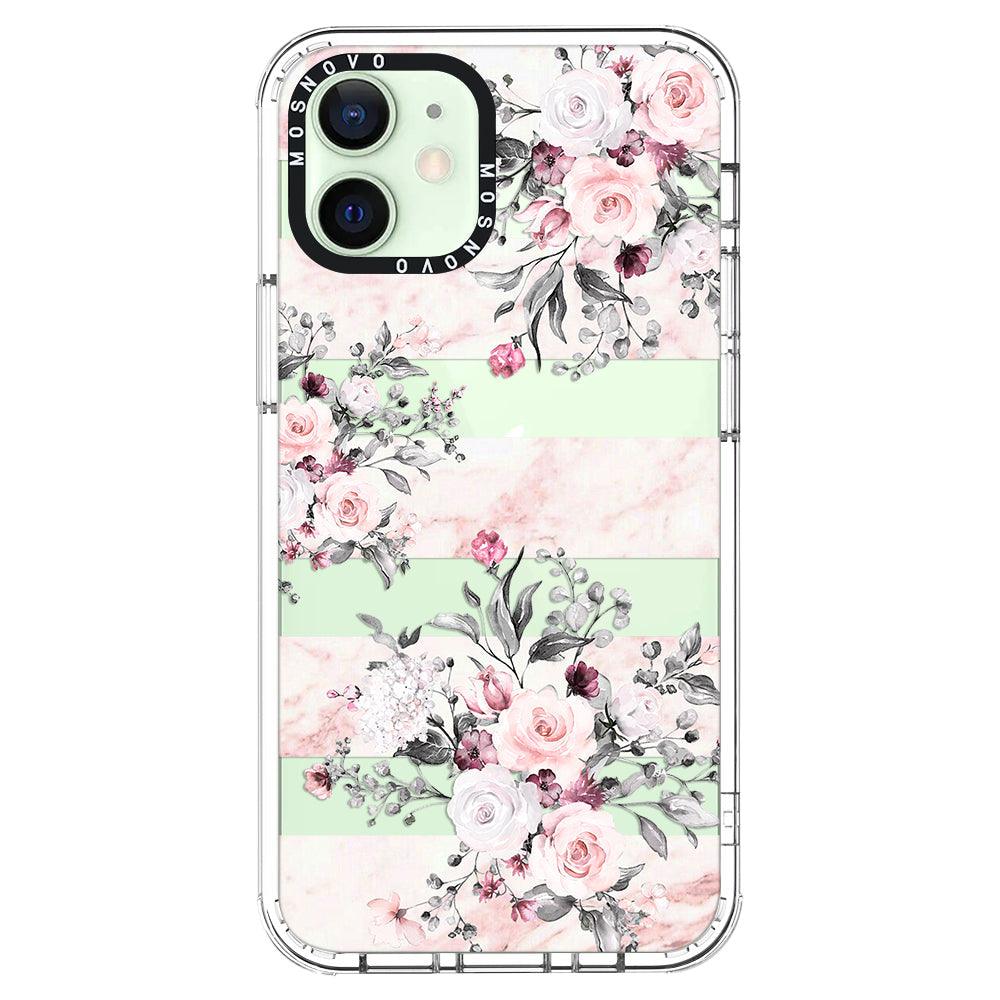 Pink Marble Flowers Phone Case - iPhone 12 Case - MOSNOVO