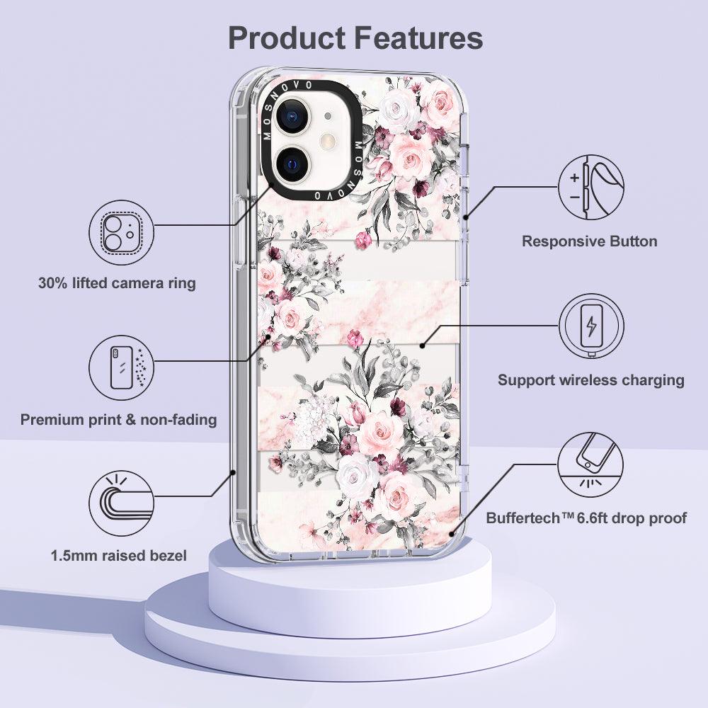 Pink Flower Marble Phone Case - iPhone 12 Mini Case - MOSNOVO