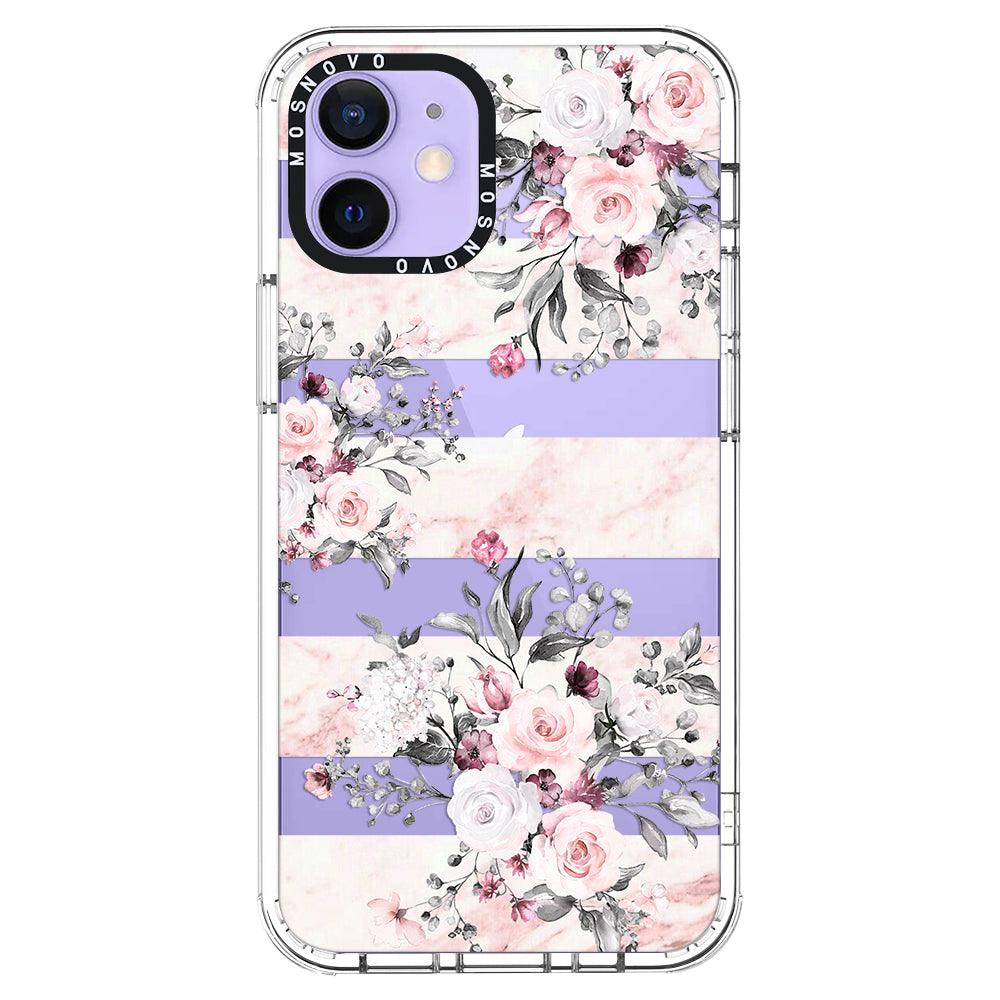 Pink Flower Marble Phone Case - iPhone 12 Mini Case - MOSNOVO