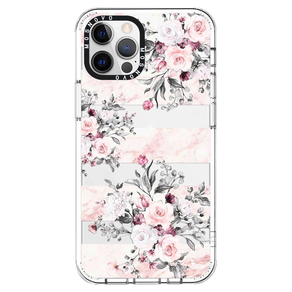 Pink Marble Flowers Phone Case - iPhone 12 Pro Case - MOSNOVO