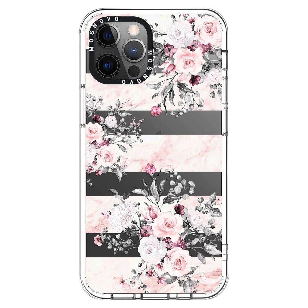 Pink Marble Flowers Phone Case - iPhone 12 Pro Case - MOSNOVO