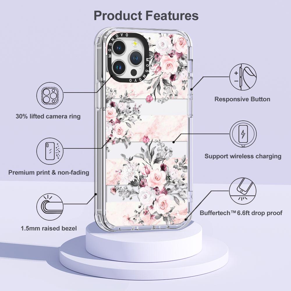 Pink Marble Flowers Phone Case - iPhone 12 Pro Max Case - MOSNOVO