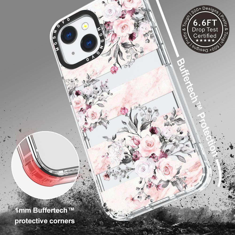 Pink Marble Flowers Phone Case - iPhone 13 Mini Case - MOSNOVO
