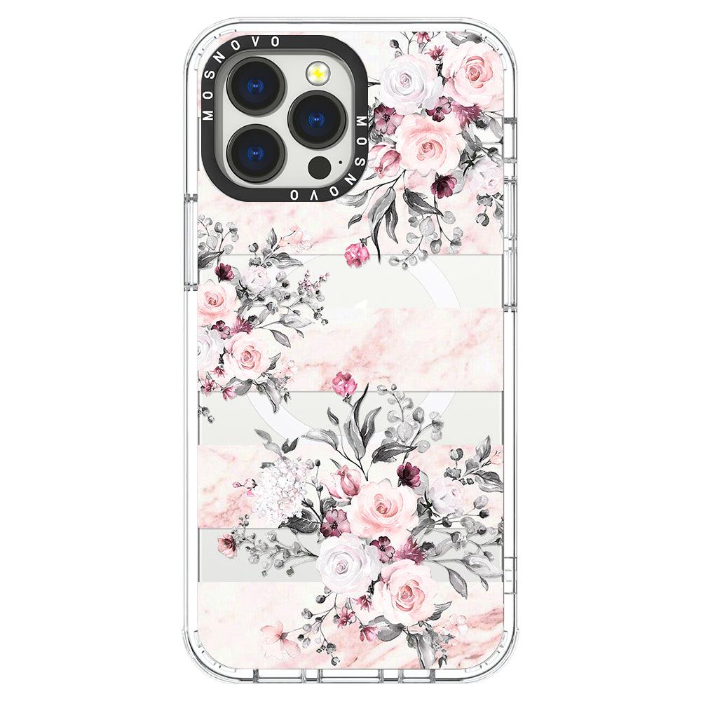 Pink Marble Flowers Phone Case - iPhone 13 Pro Max Case - MOSNOVO
