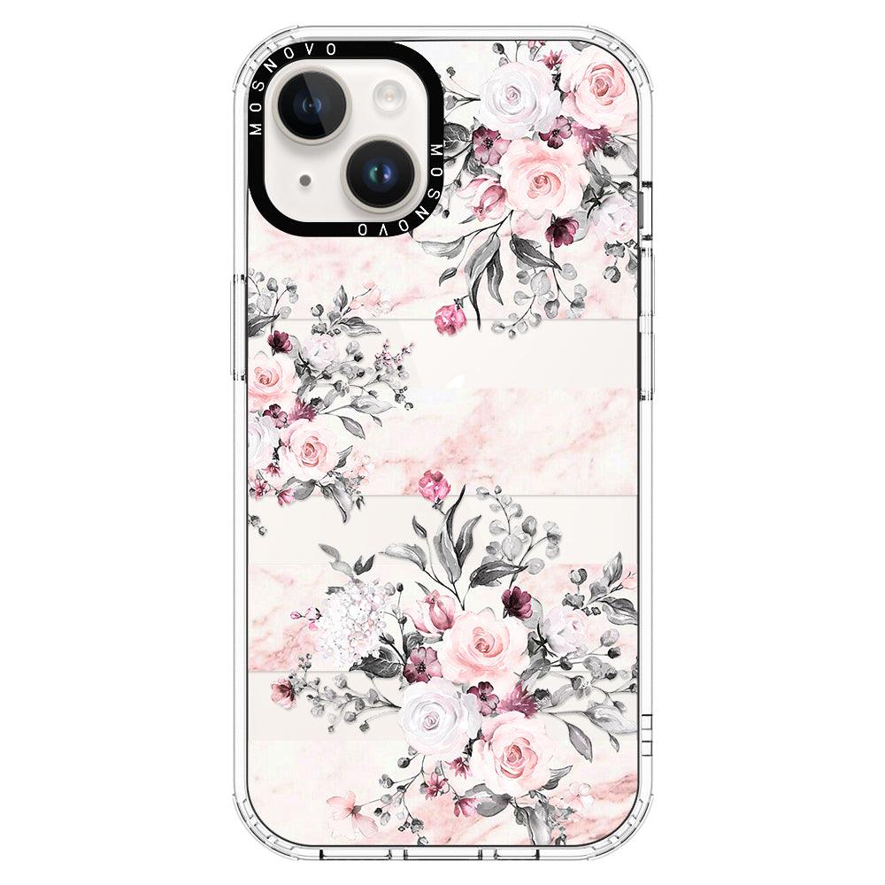 Pink Marble Flowers Phone Case - iPhone 14 Case - MOSNOVO