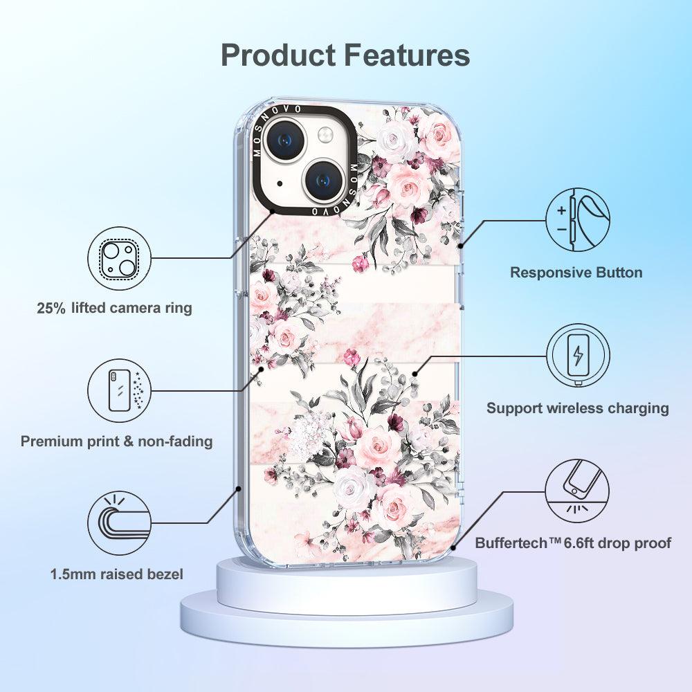 Pink Marble Flowers Phone Case - iPhone 14 Case - MOSNOVO