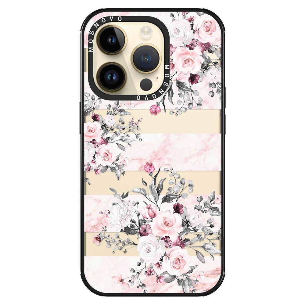 Pink Marble Flowers Phone Case - iPhone 14 Pro Case - MOSNOVO