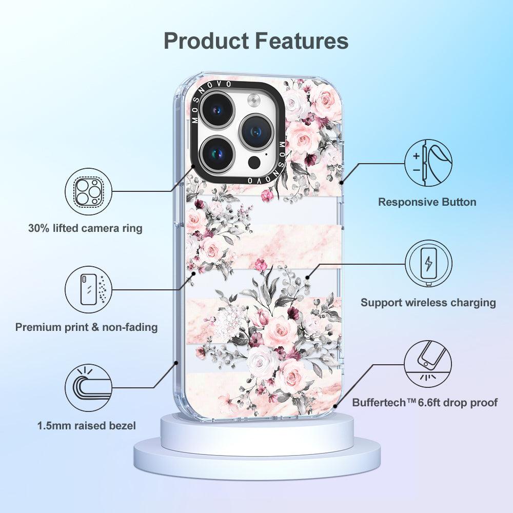 Pink Marble Flowers Phone Case - iPhone 14 Pro Case - MOSNOVO