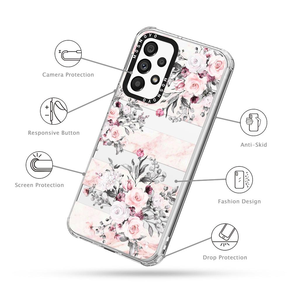 Pink Flower Marble Phone Case - Samsung Galaxy A53 Case - MOSNOVO
