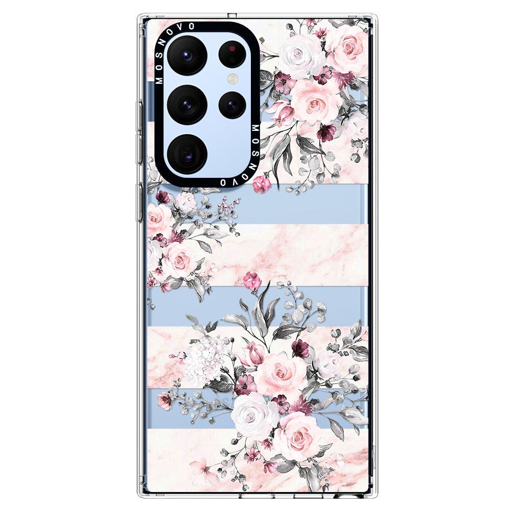 Pink Flower Marble Phone Case - Samsung Galaxy S22 Ultra Case - MOSNOVO
