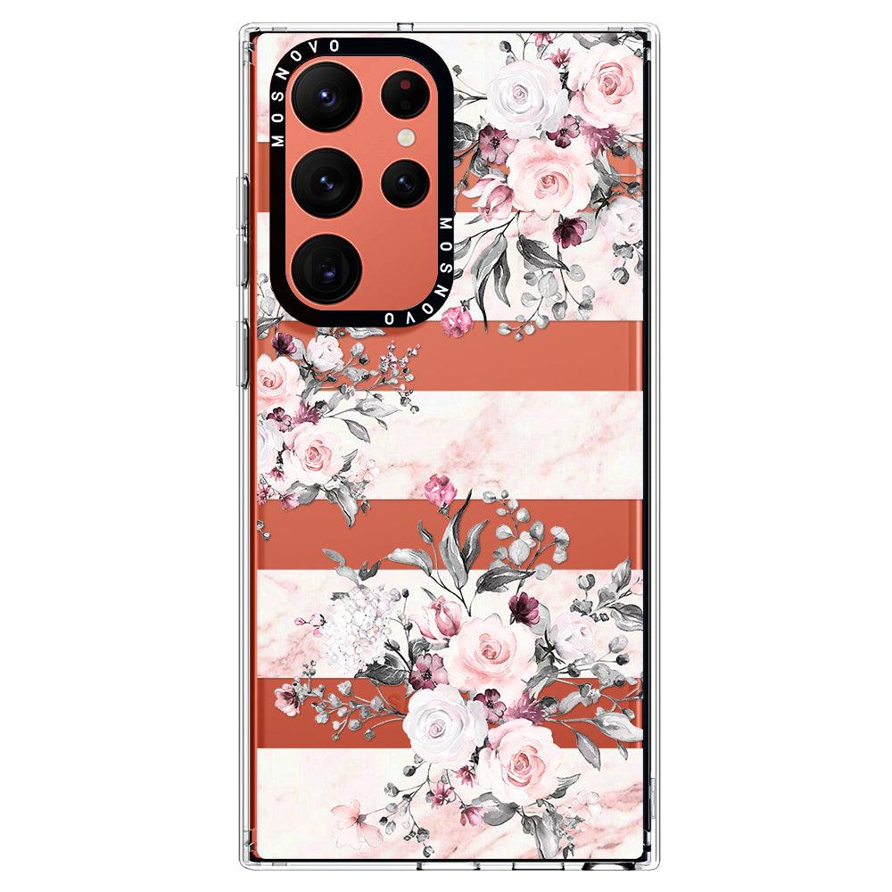 Pink Flower Marble Phone Case - Samsung Galaxy S22 Ultra Case - MOSNOVO