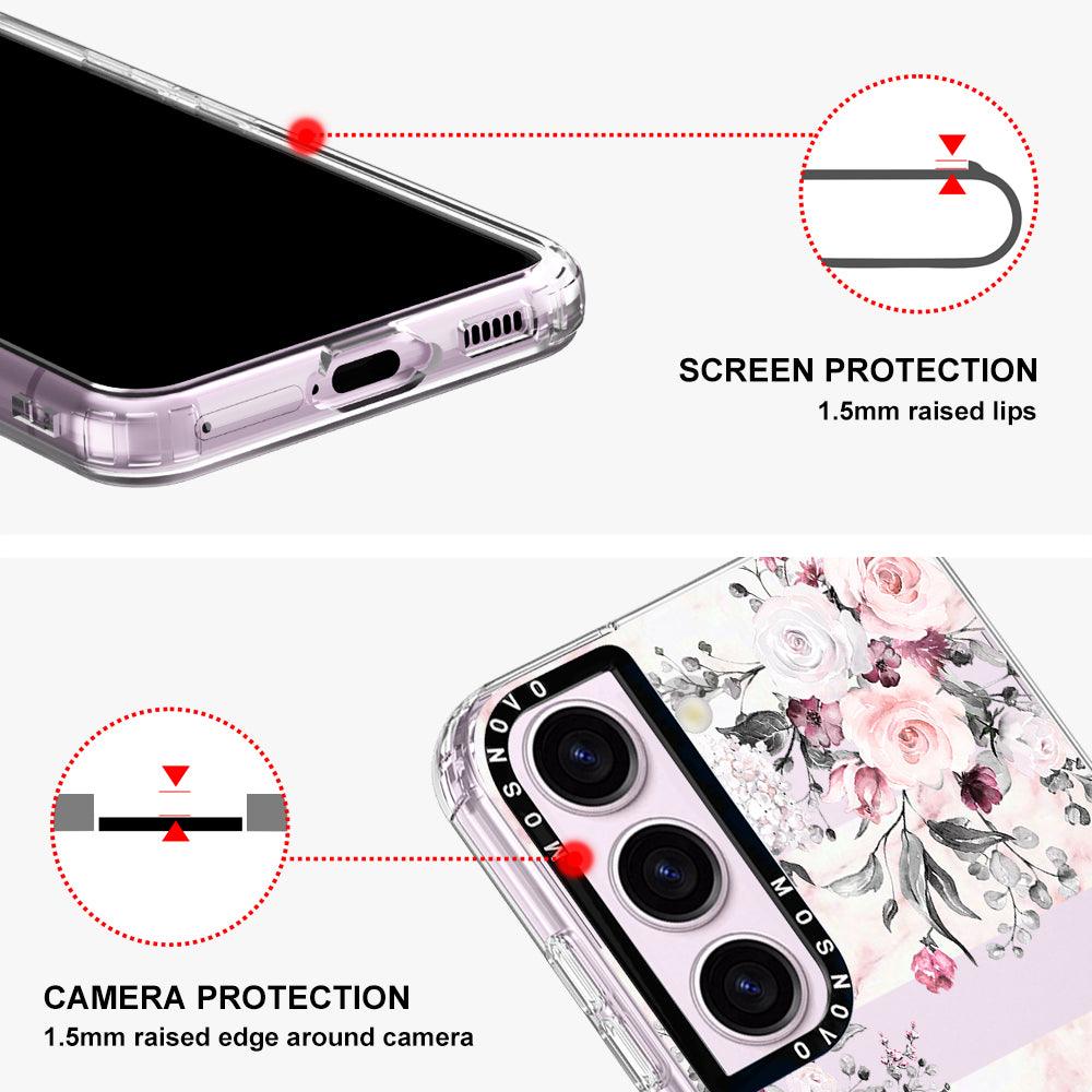 Pink Flower Marble Phone Case - Samsung Galaxy S23 Plus Case - MOSNOVO