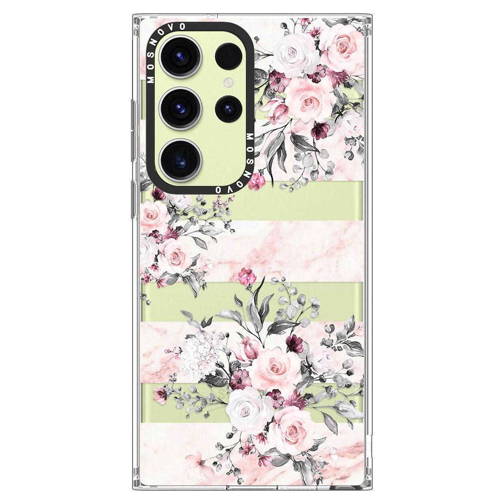 Pink Flower Marble Phone Case - Samsung Galaxy S23 Ultra Case - MOSNOVO