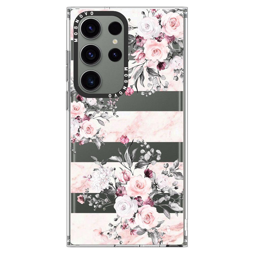 Pink Flower Marble Phone Case - Samsung Galaxy S23 Ultra Case - MOSNOVO