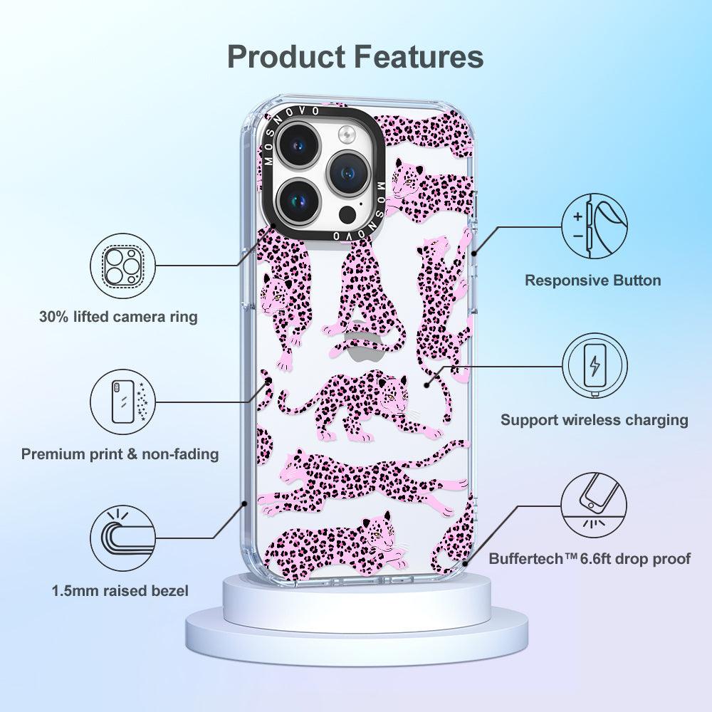 Pink Leopard Phone Case - iPhone 14 Pro Max Case - MOSNOVO