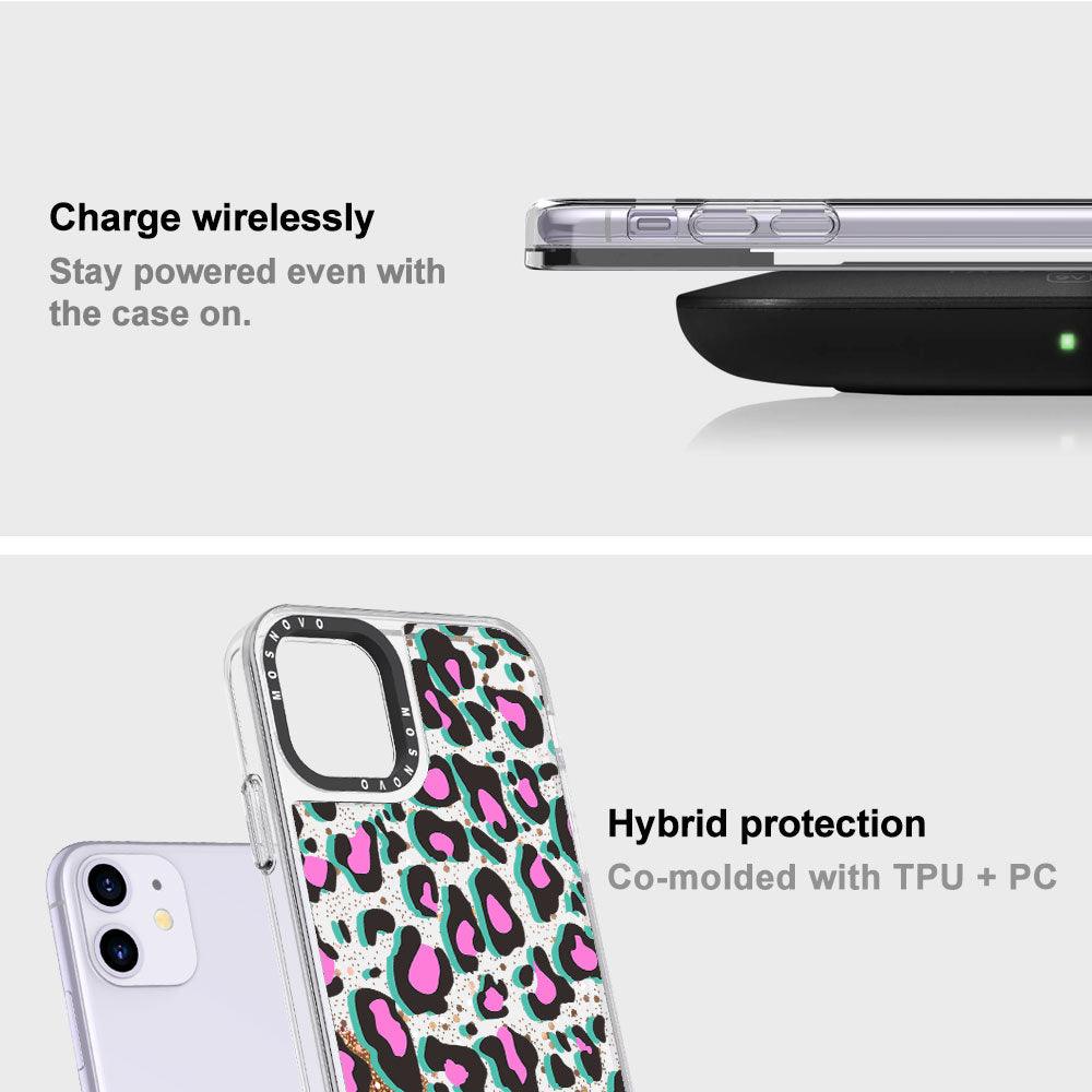 Pink Leopard Print Glitter Phone Case - iPhone 11 Case - MOSNOVO