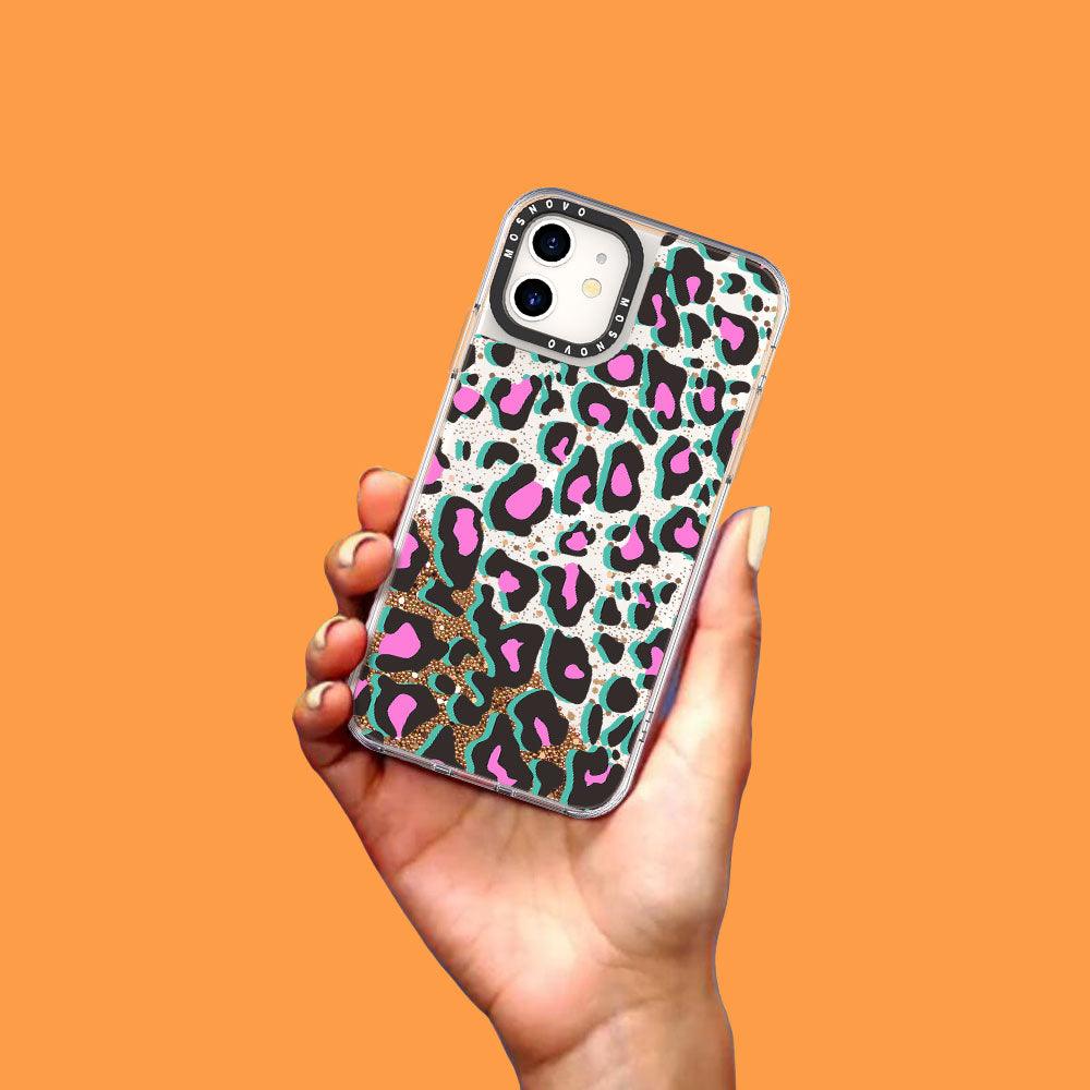 Pink Leopard Print Glitter Phone Case - iPhone 11 Case - MOSNOVO