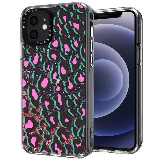 Pink Leopard Print Glitter Phone Case - iPhone 12 Mini Case - MOSNOVO