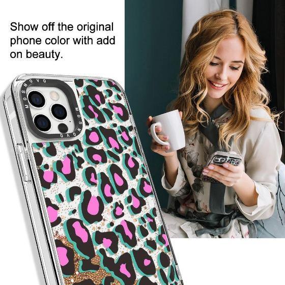 Pink Leopard Print Glitter Phone Case - iPhone 12 Pro Case - MOSNOVO