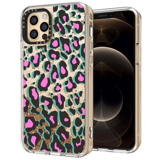 Pink Leopard Print Glitter Phone Case - iPhone 12 Pro Max Case - MOSNOVO