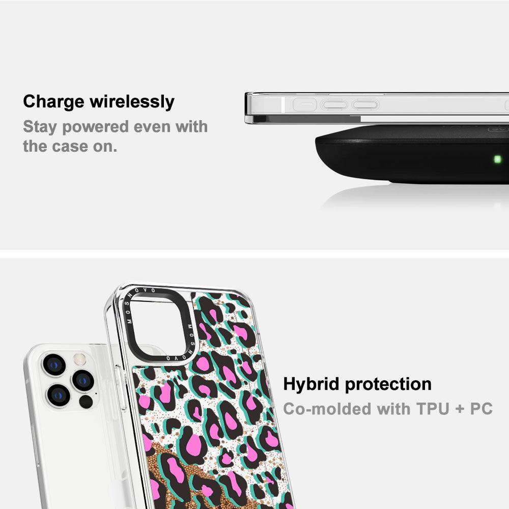 Pink Leopard Print Glitter Phone Case - iPhone 13 Pro Case - MOSNOVO