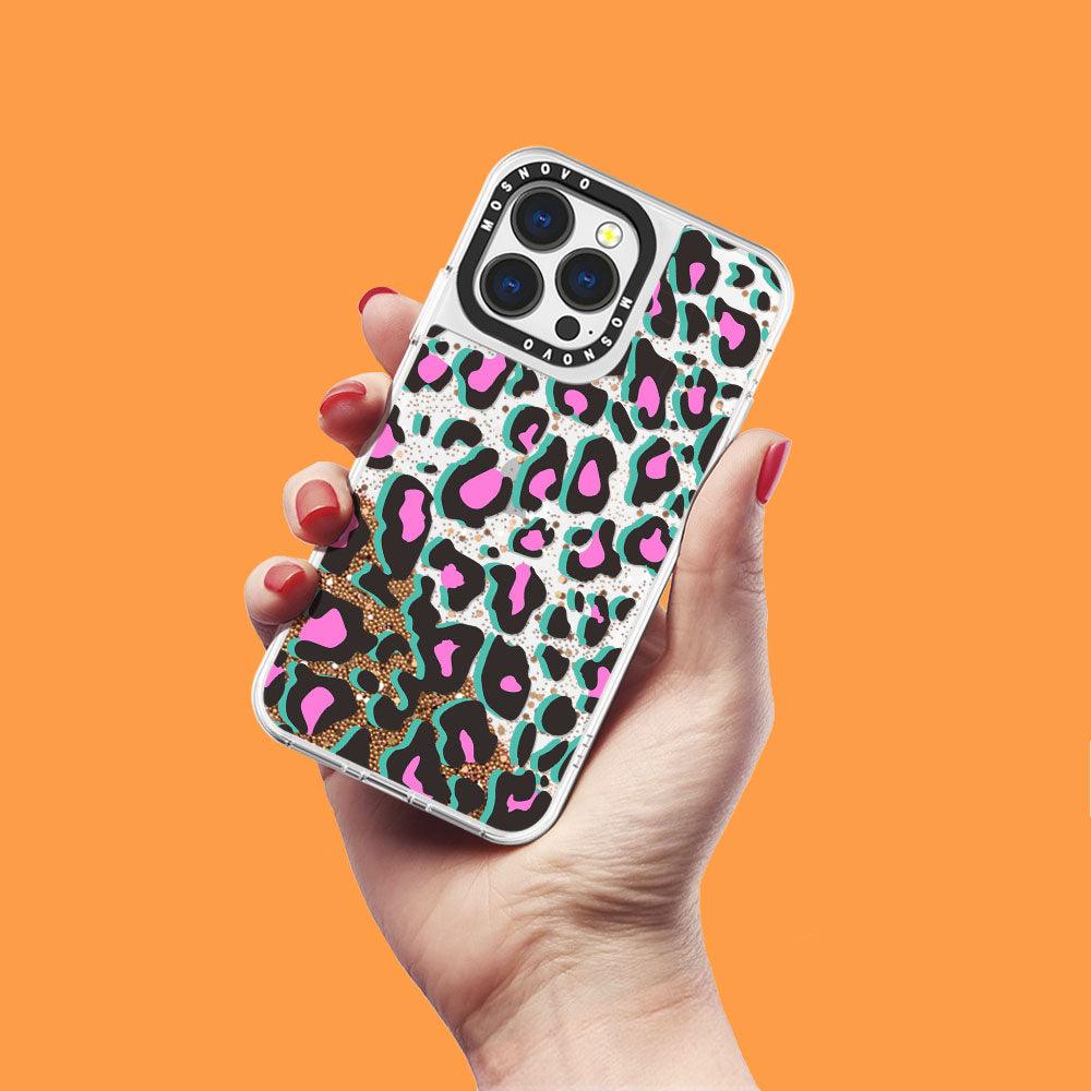 Pink Leopard Print Glitter Phone Case - iPhone 13 Pro Case - MOSNOVO