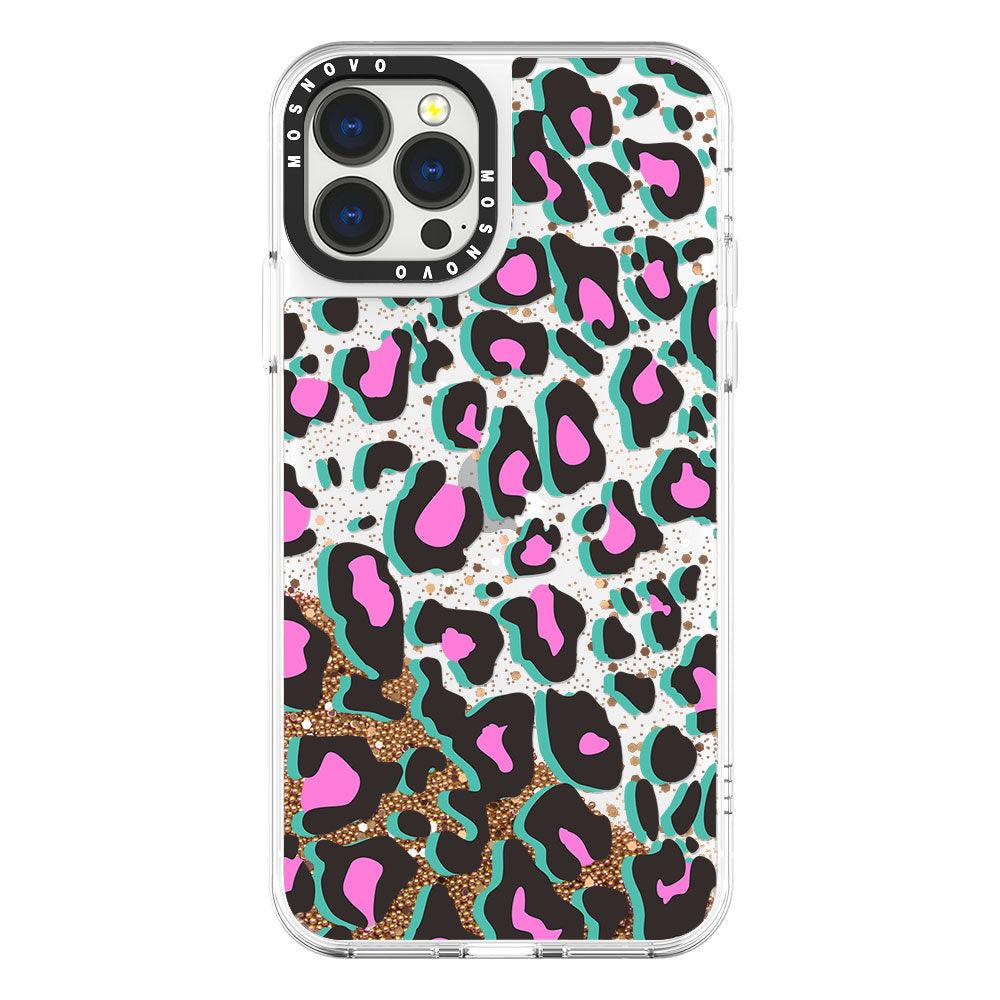 Pink Leopard Print Glitter Phone Case - iPhone 13 Pro Max Case - MOSNOVO