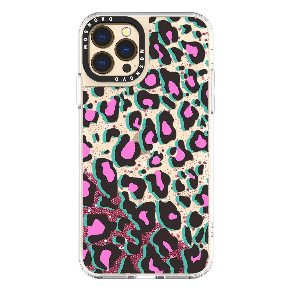Pink Leopard Print Glitter Phone Case - iPhone 13 Pro Max Case - MOSNOVO