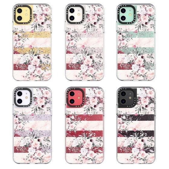 Pink Marble Flowers Glitter Phone Case - iPhone 11 Case - MOSNOVO