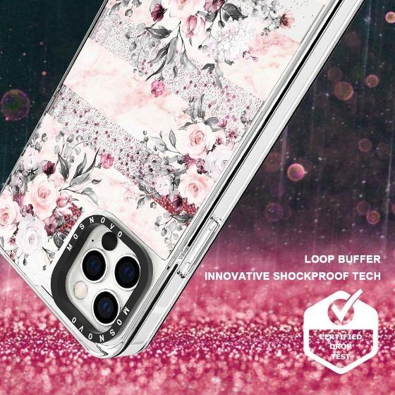 Pink Marble Flowers Glitter Phone Case - iPhone 12 Pro Case - MOSNOVO
