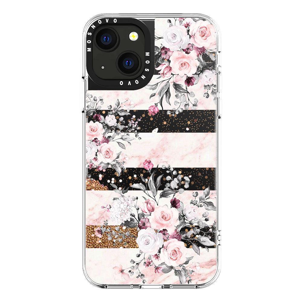 Pink Marble Flowers Glitter Phone Case - iPhone 13 Case - MOSNOVO