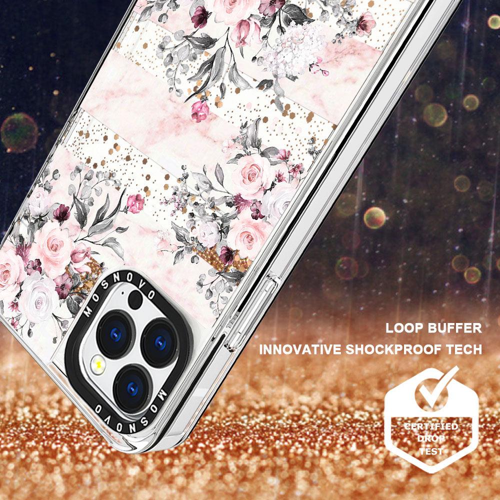 Pink Marble Flowers Glitter Phone Case - iPhone 13 Pro Case - MOSNOVO