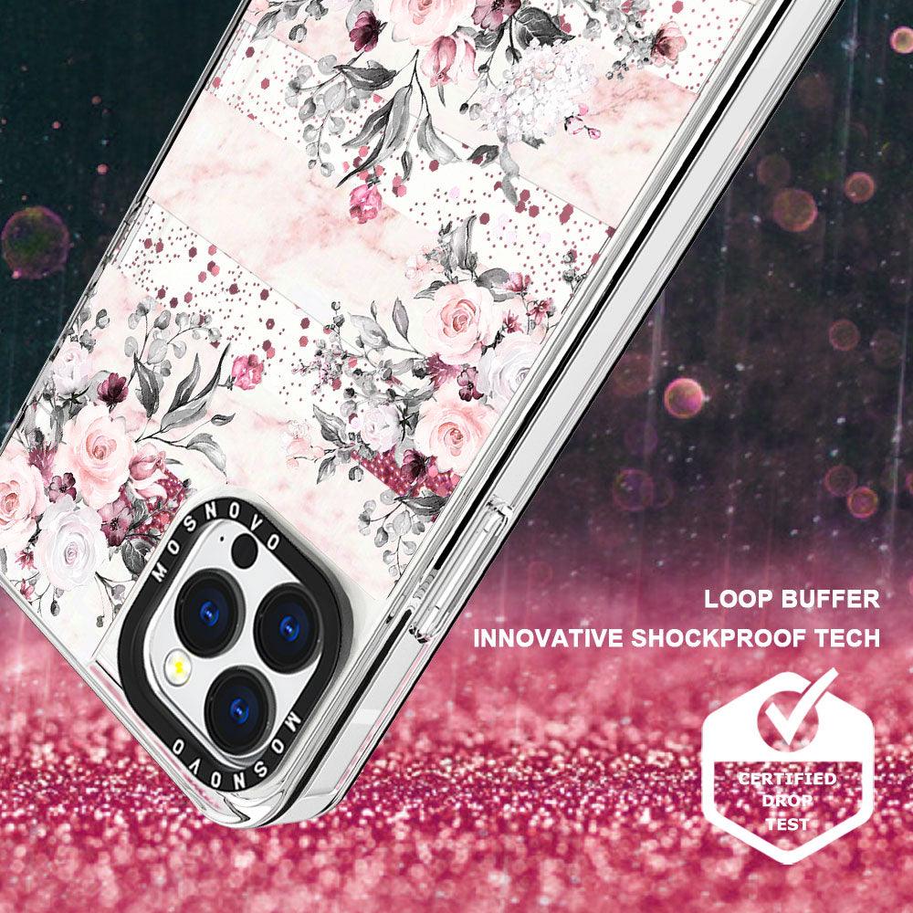 Pink Marble Flowers Glitter Phone Case - iPhone 13 Pro Max Case - MOSNOVO
