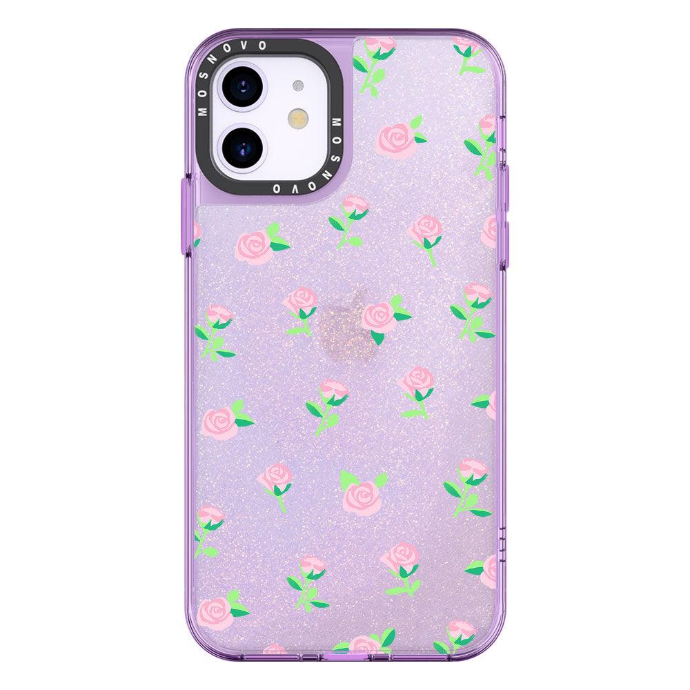 Pink Rose Floral Glitter Phone Case - iPhone 11 Case - MOSNOVO