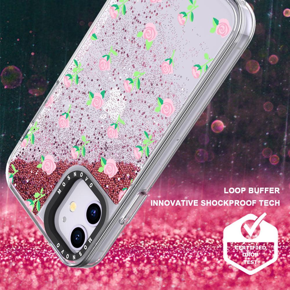 Pink Rose Floral Glitter Phone Case - iPhone 11 Case - MOSNOVO