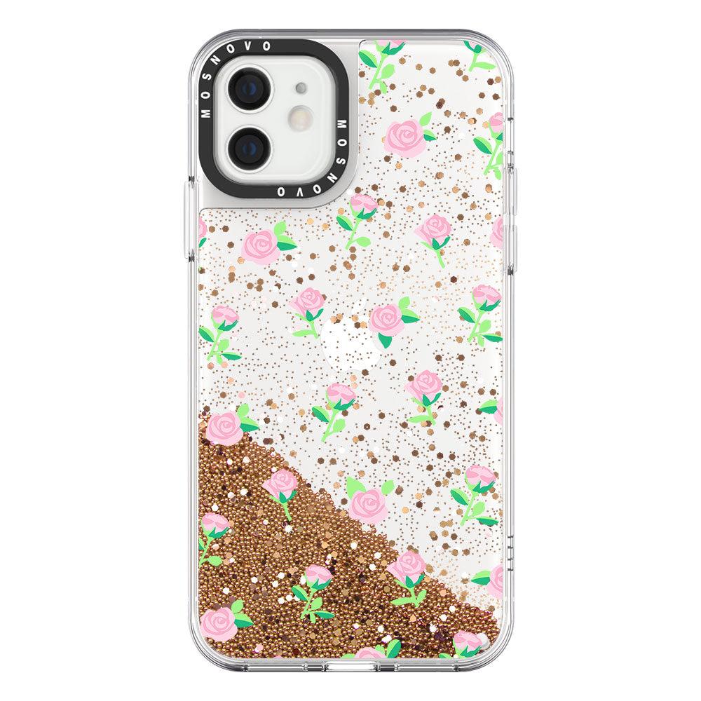 Pink Rose Floral Glitter Phone Case - iPhone 12 Case - MOSNOVO