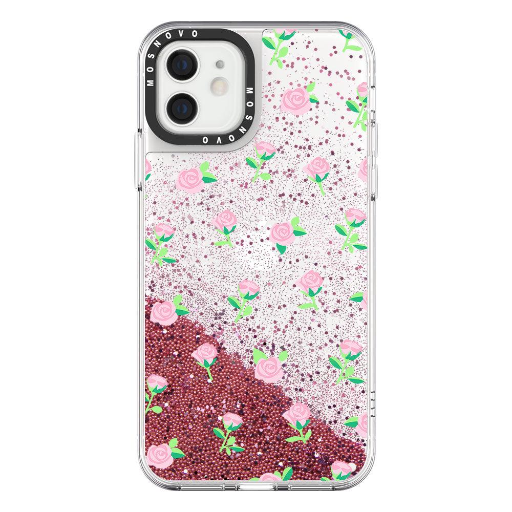 Pink Rose Floral Glitter Phone Case - iPhone 12 Case - MOSNOVO