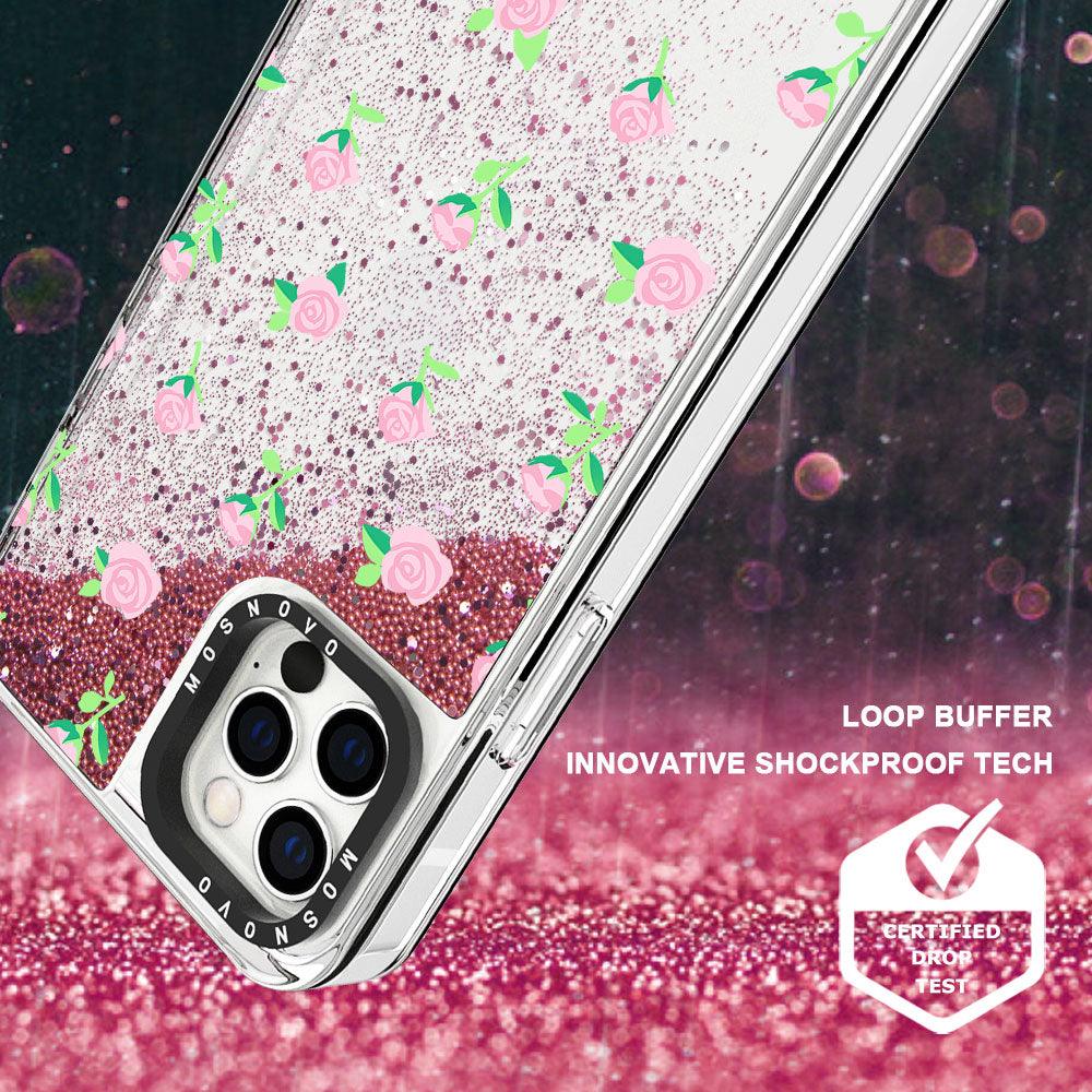 Pink Rose Floral Glitter Phone Case - iPhone 12 Pro Case - MOSNOVO