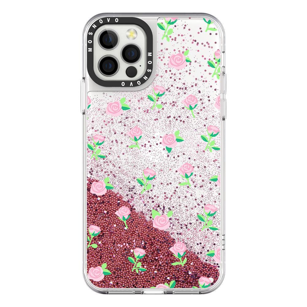Pink Rose Floral Glitter Phone Case - iPhone 12 Pro Max Case - MOSNOVO