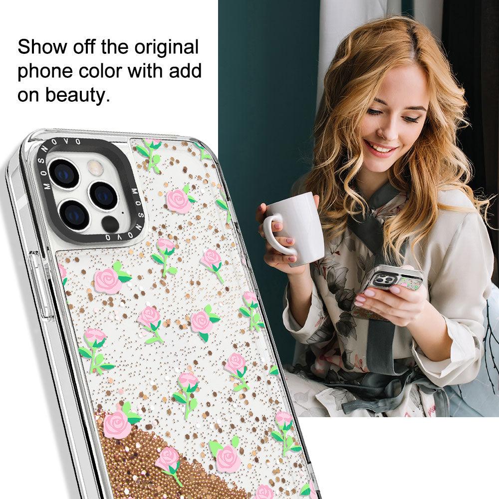 Pink Rose Floral Glitter Phone Case - iPhone 12 Pro Max Case - MOSNOVO